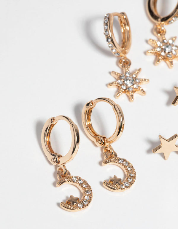 Gold Celestial Huggie Hoop Earring Pack