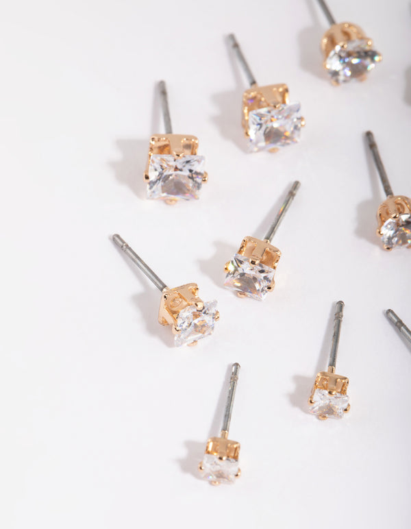 Gold Cubic Zirconia Classic Stud Earring 6-Pack