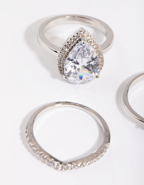 Rhodium Cubic Zirconia Statement Ring 5-Pack