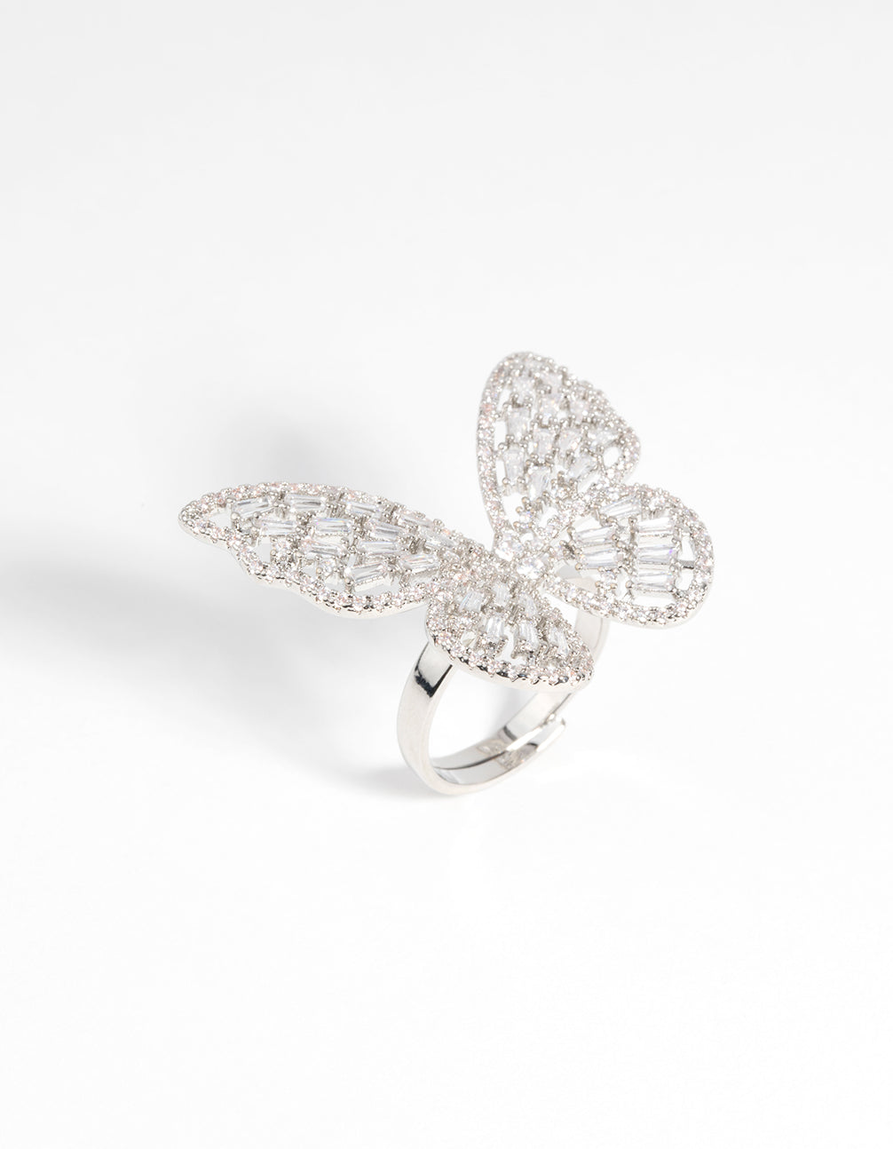 Rhodium Cubic Zirconia Butterfly Statement Ring