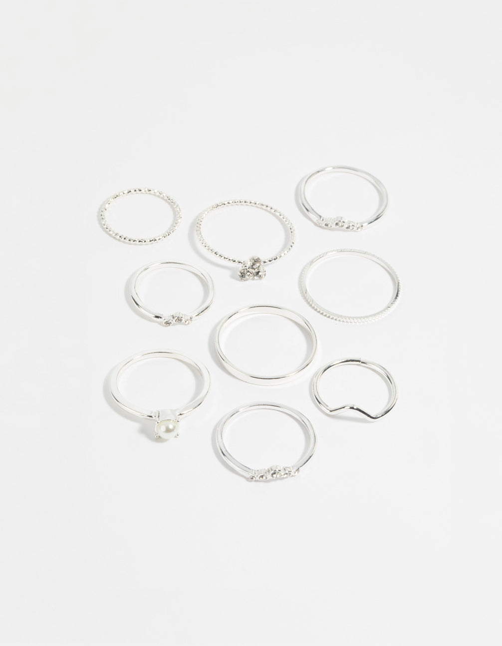 Silver Pearl & Diamante Ring 9-Pack