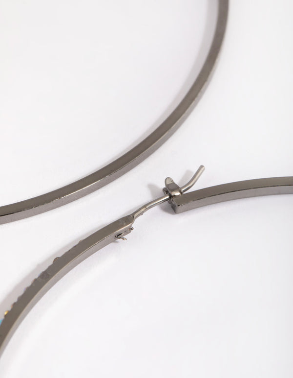 Gunmetal Hoop Earrings with Diamantes