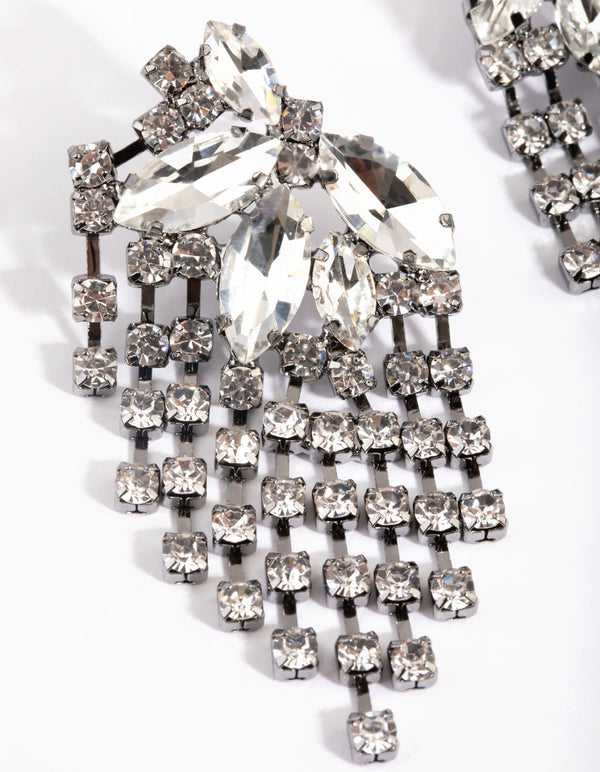 Gunmetal Navette Chain Stud Earrings