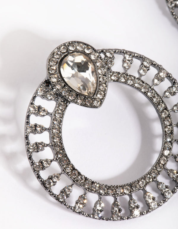 Gunmetal Circular Diamante Stud Earrings