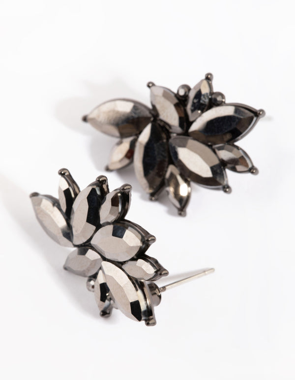 Gunmetal Marquise Stud Earrings