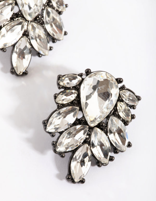 Gunmetal Diamante Statement Stud Earrings