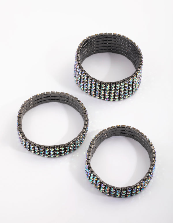 Gunmetal Diamante Bracelet Pack