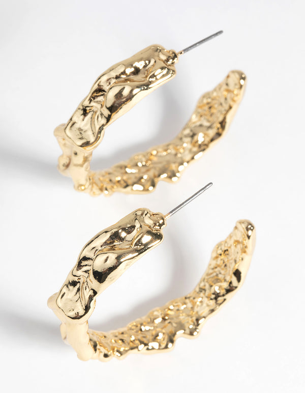 Gold Plated Molten Hoop Earrings
