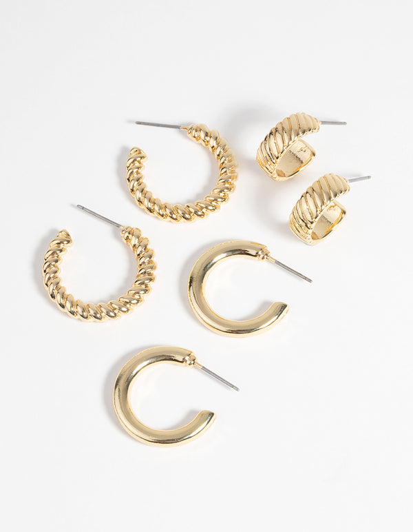 Gold Plated Twisted Hoop Earring Pack
