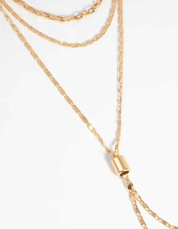 Gold Plated Layered Lariat Necklace