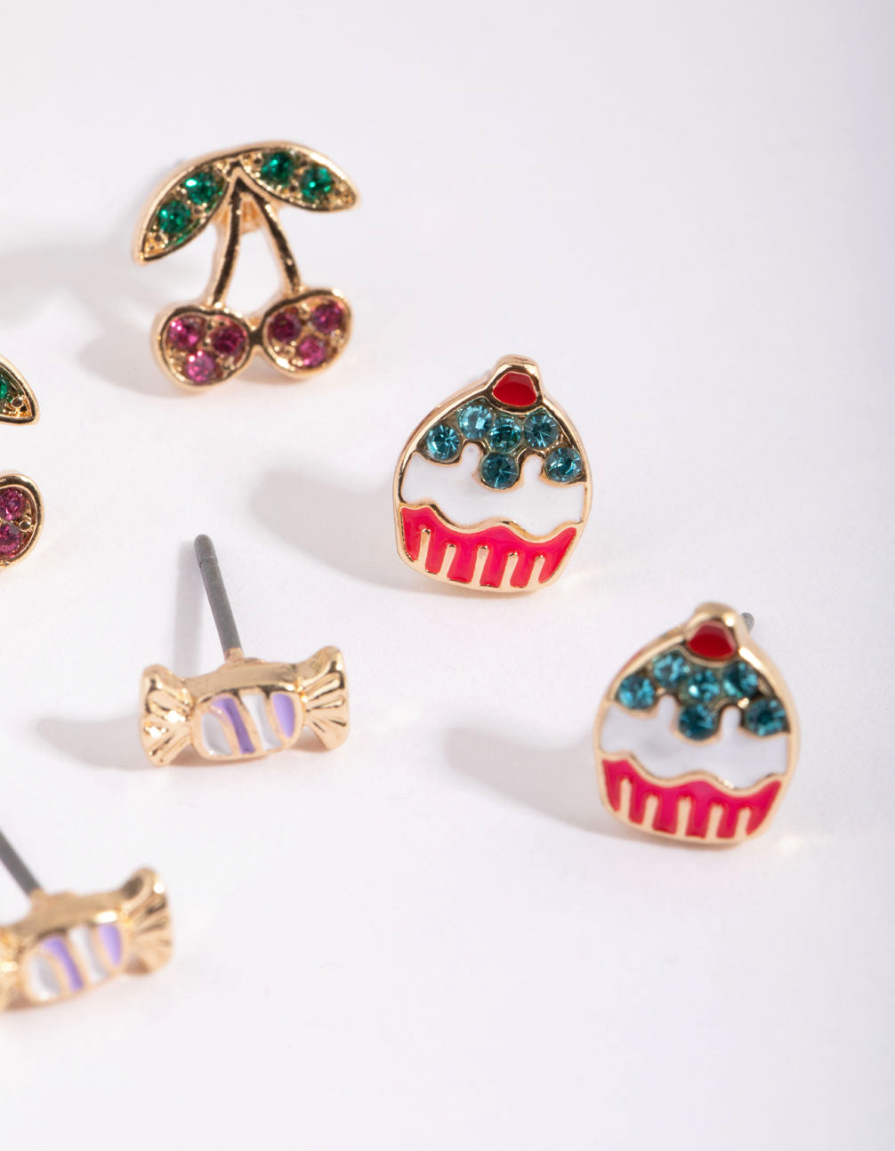 Gold Cherry & Sweets Stud Earring Pack