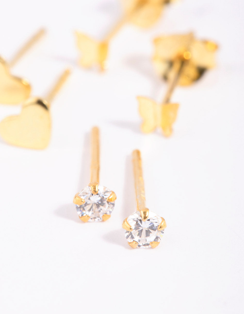 Gold Plated Sterling Silver Heart & Butterfly Stud Earring Pack