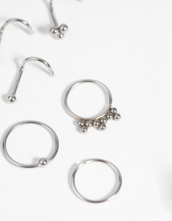Surgical Steel Cluster Nose Stud & Ring 6-Pack