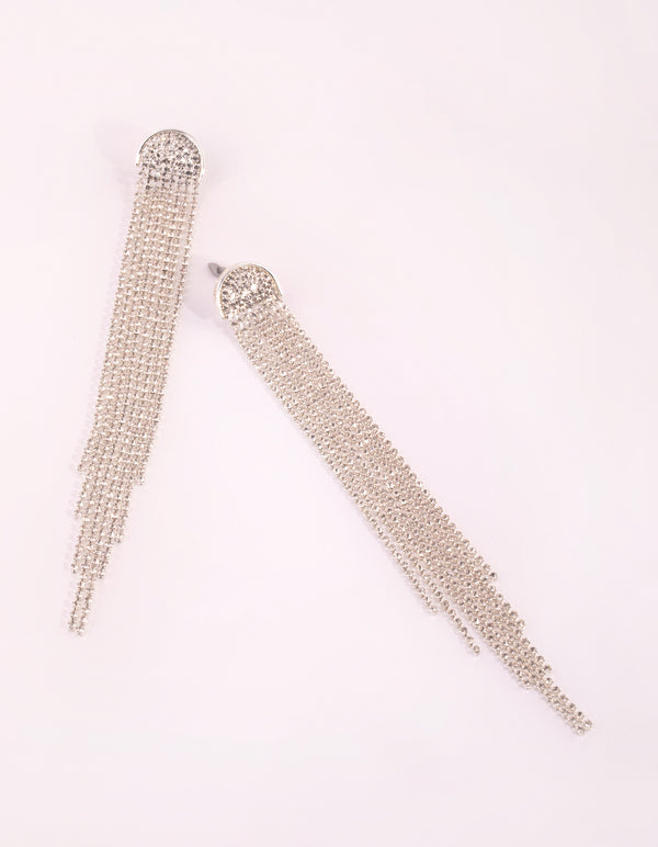 Silver Waterfall Diamante Drop Earrings