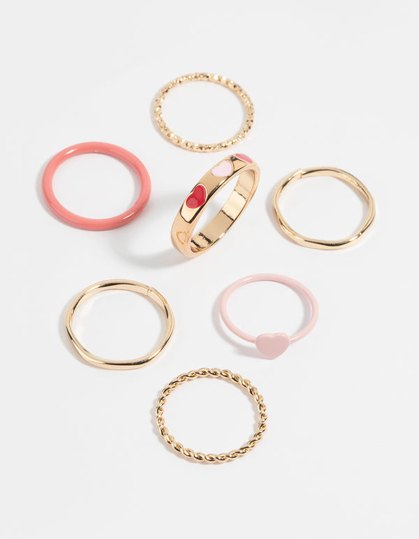 Gold Enamel Hearts Ring Pack