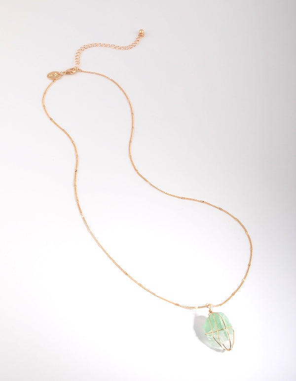 Gold Green Fluorite Statement Necklace