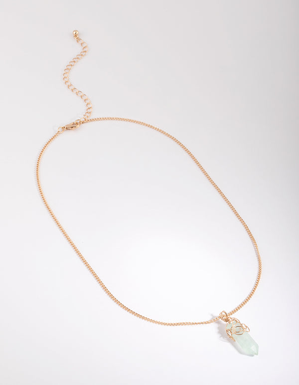 Gold Green Fluorite Shard Necklace