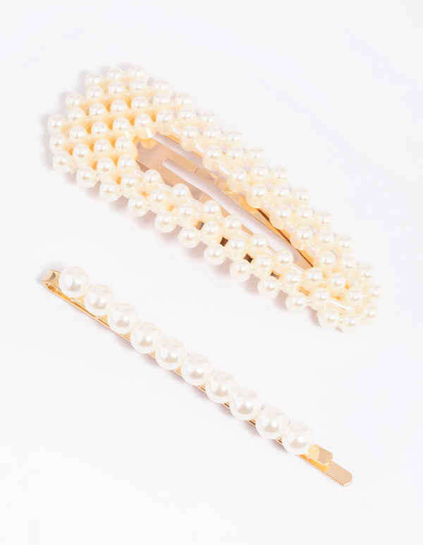 Gold Pearl Clip Set