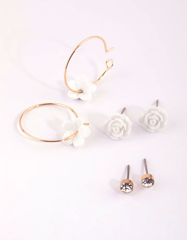 Rose Gold Floral Stud Earring Pack