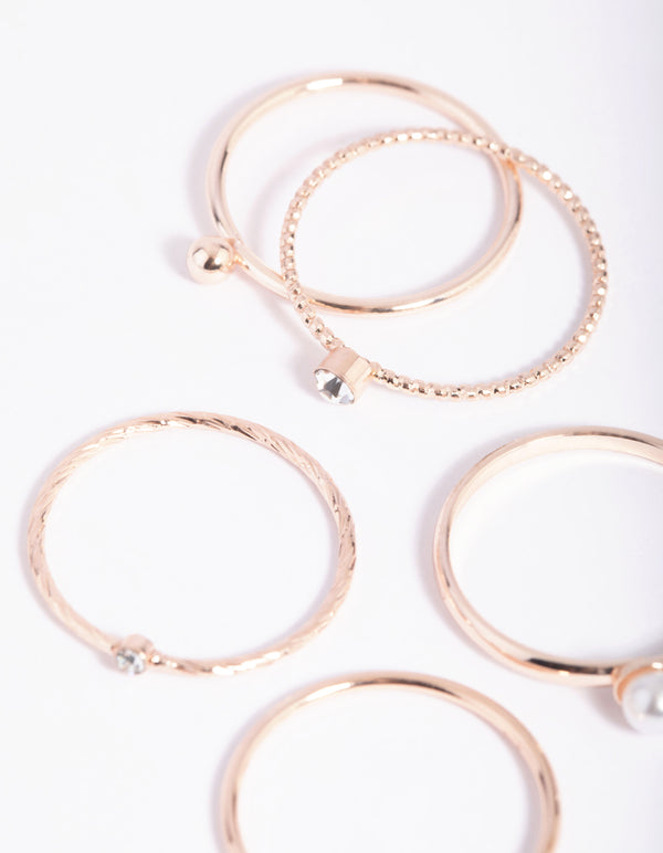 Rose Gold Dainty Pearl Ring 5-Pack