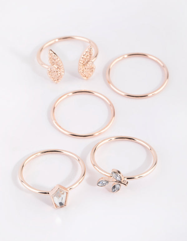 Rose Gold Butterfly Ring 6-Pack