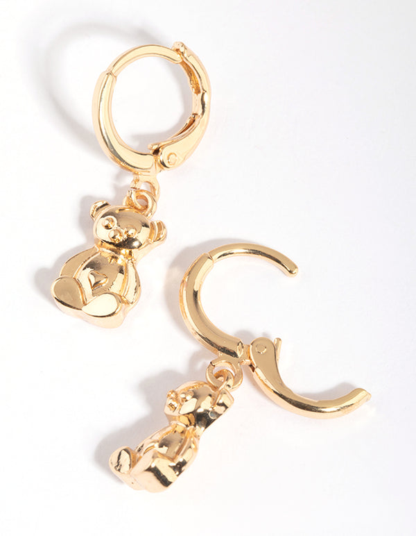 Gold Teddy Bear Huggie Hoop Earrings
