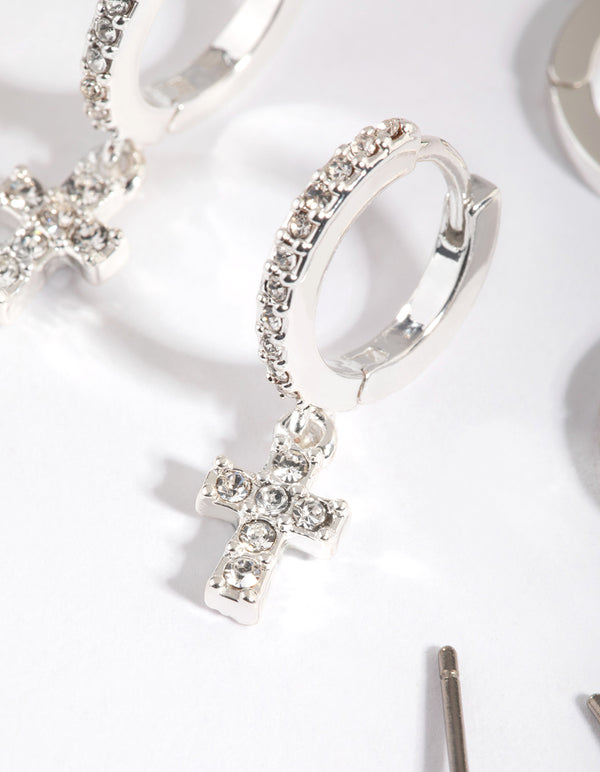 Silver Diamante Cross Over Earring Stack Pack