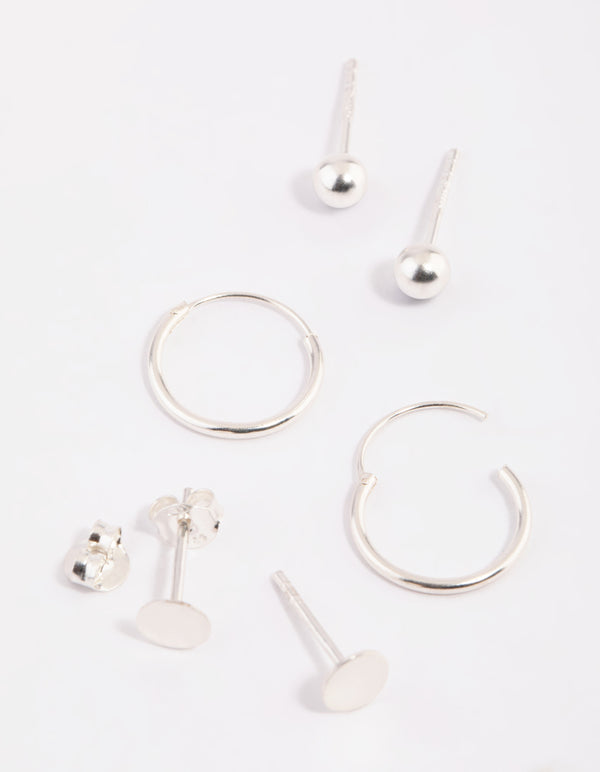Sterling Silver Disc & Ball Stud & Hoop Earring Pack