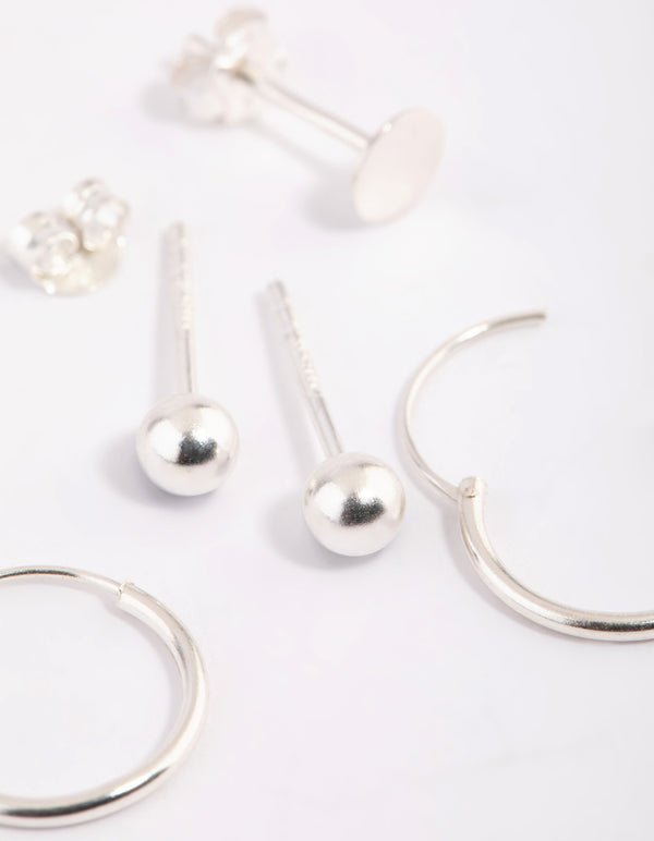 Sterling Silver Disc & Ball Stud & Hoop Earring Pack