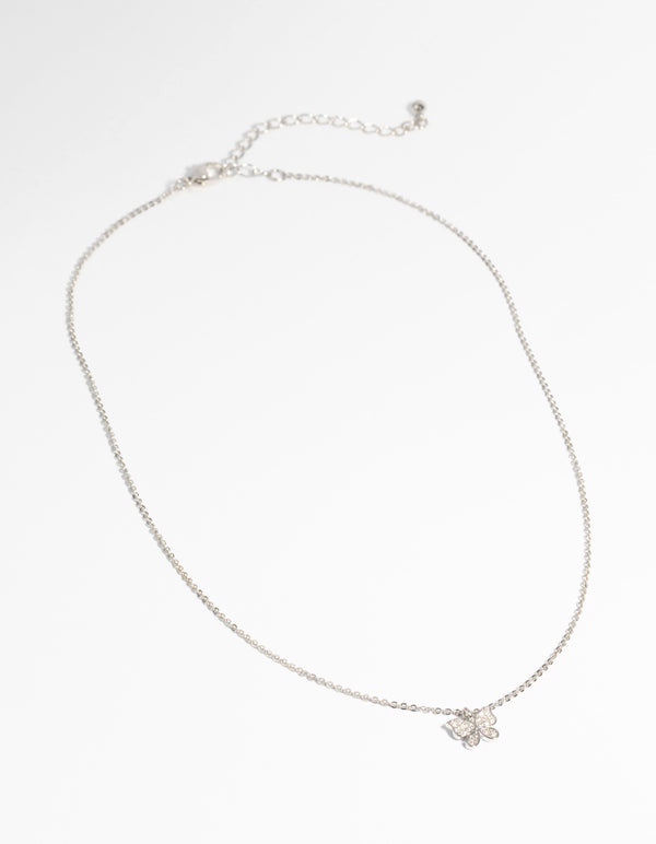 Silver Cubic Zirconia Butterfly Necklace