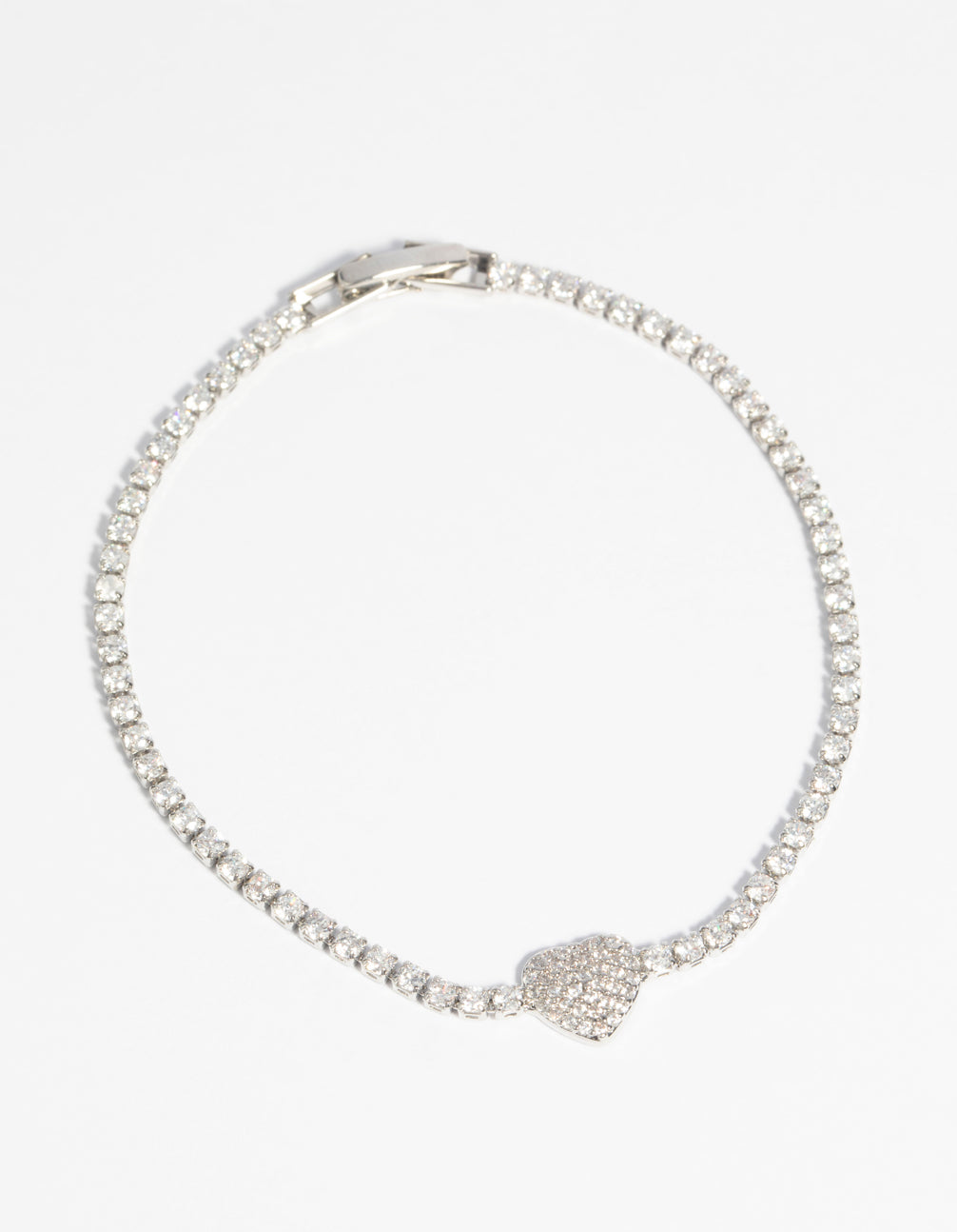 Rhodium Pave Diamante Heart Bracelet
