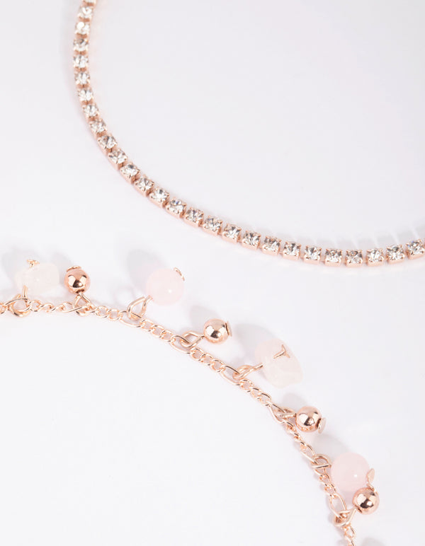 Rose Quartz Jingle Anklet Set