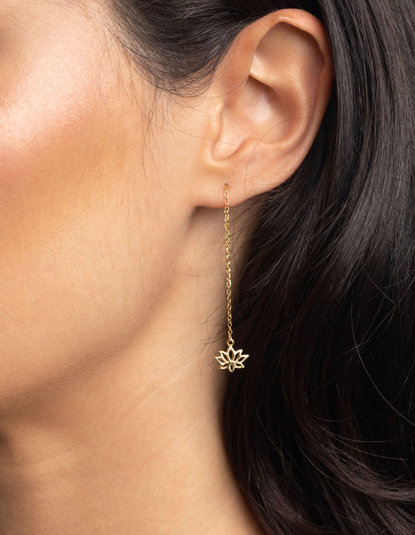 Gold Plated Sterling Silver Lotus Flower Drop Earrings