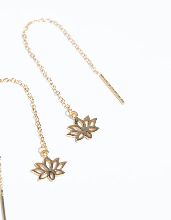 Gold Plated Sterling Silver Lotus Flower Drop Earrings