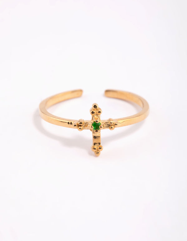 Gold Plated Sterling Silver Cross Ring