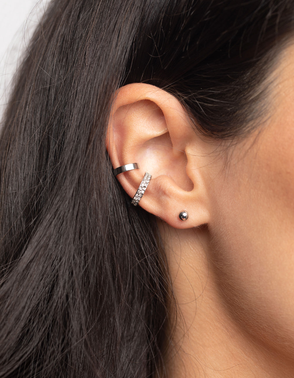 Rhodium Chain Stud & Cuff Earring Pack