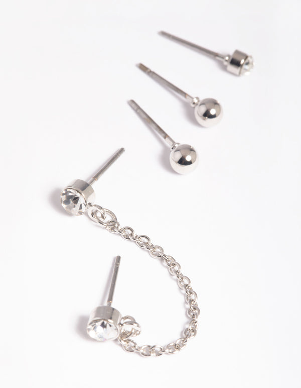 Rhodium Chain Stud & Cuff Earring Pack