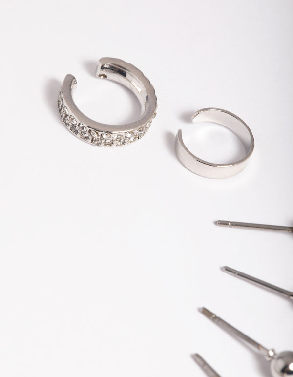 Rhodium Chain Stud & Cuff Earring Pack