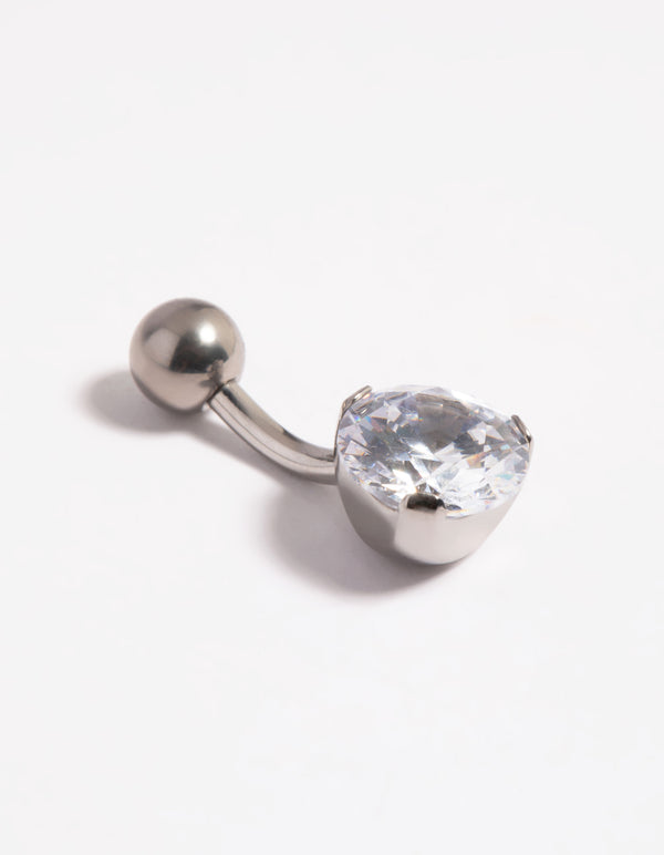 Titanium Cubic Zirconia Belly Bar