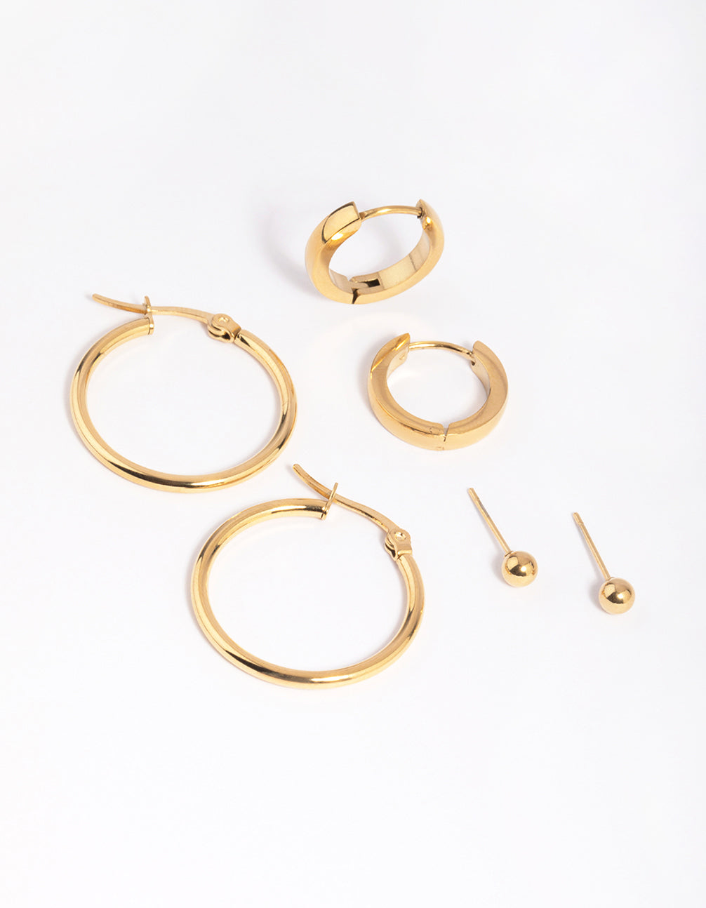 Waterproof Gold Plated Stainless Steel Ball Stud Earring Pack