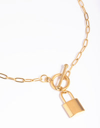 Waterproof Gold Plated Stainless Steel Padlock Fob Necklace - link has visual effect only
