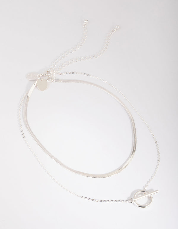 Silver Plated Snake Chain & Fob Necklace Set