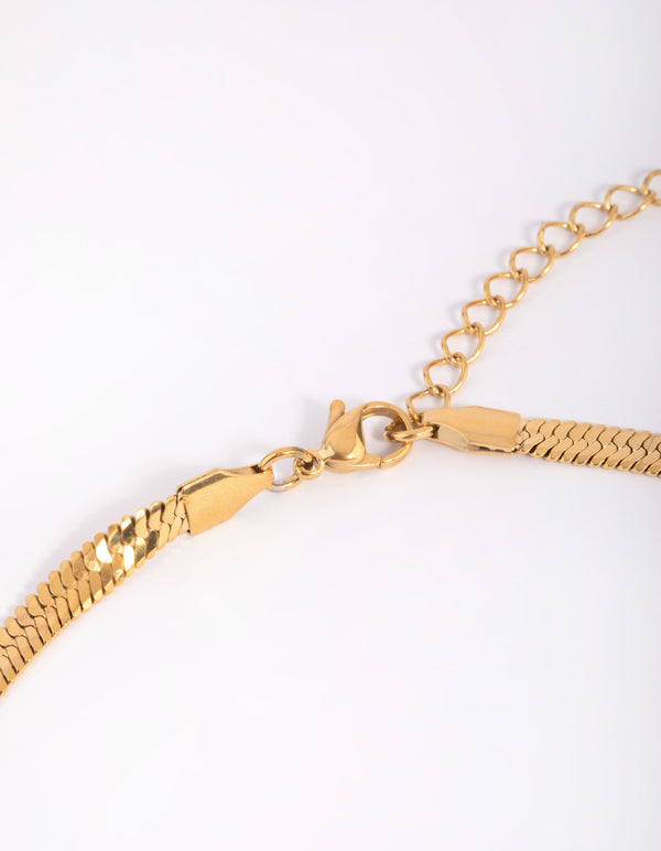 Waterproof Gold Plated Stainless Steel Herringbone Necklace