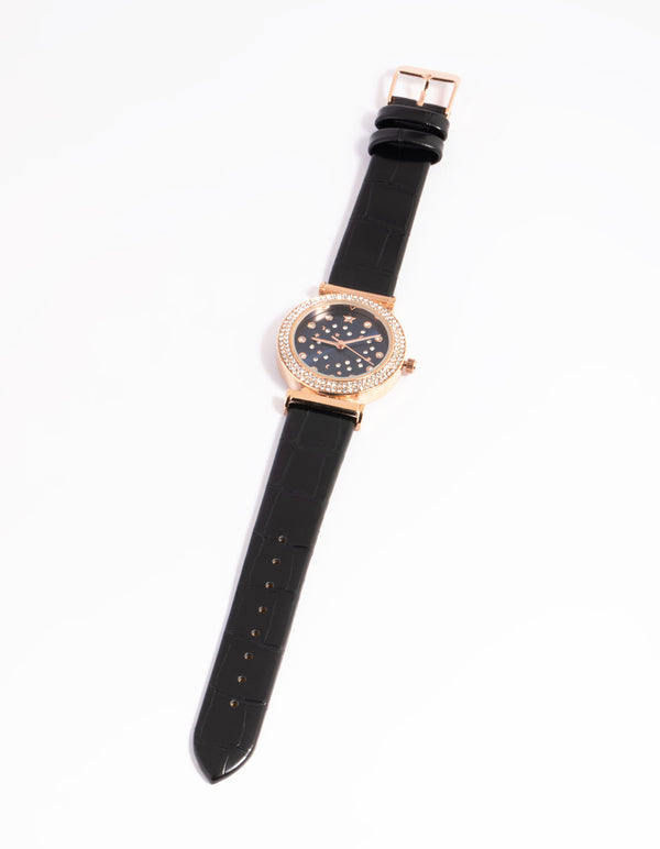 Rose Gold Diamante Mesh Strap Watch