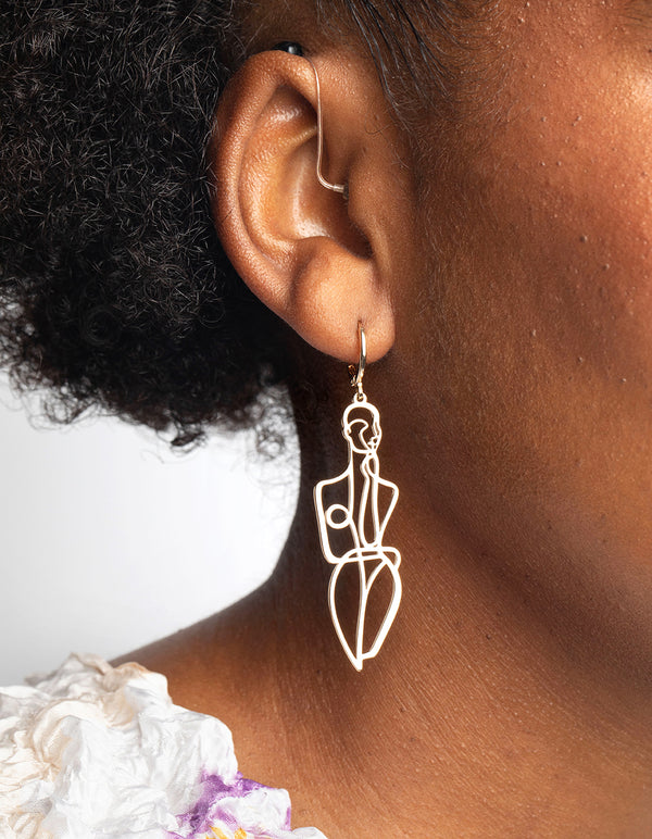 Gold Body Outline Drop Earrings