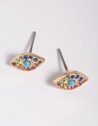 Gold Diamante Evil Eye Stud Earrings - link has visual effect only