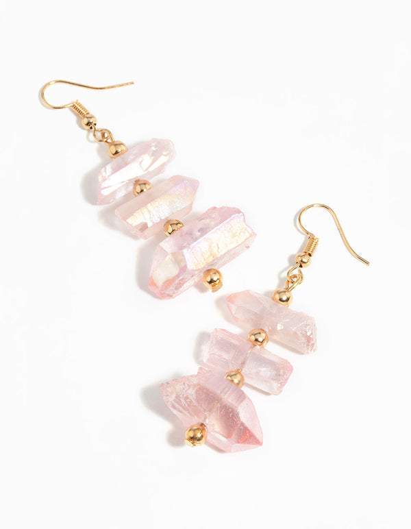 Gold Quartz Iridescent Drop Earrings