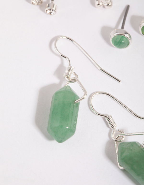 Silver Green Fluorite Stacking Earrings