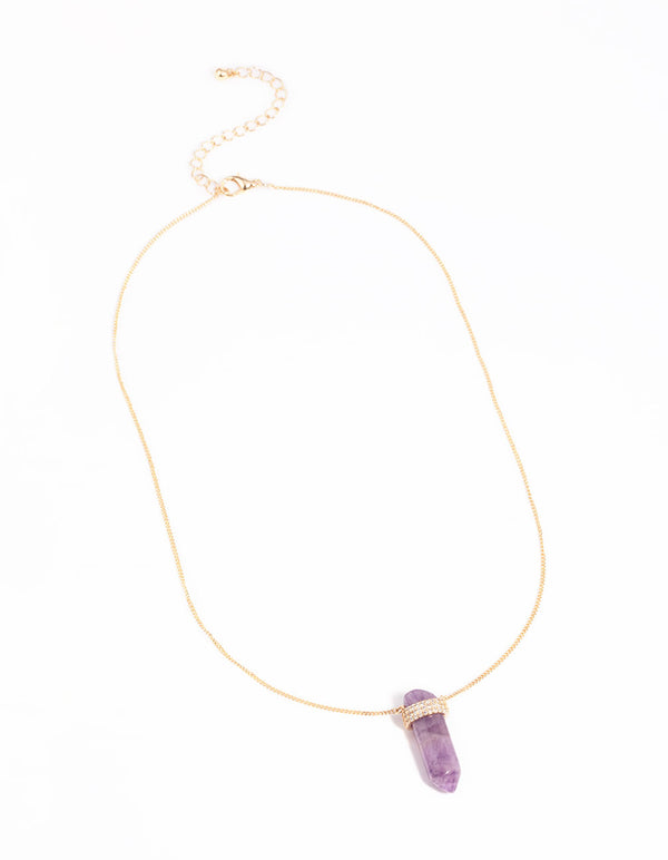 Gold Cubic Zirconia Amethyst Shard Necklace