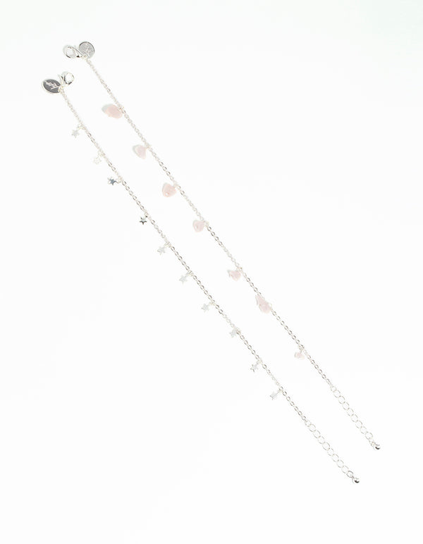 Silver Rose Quartz Star Anklet Set